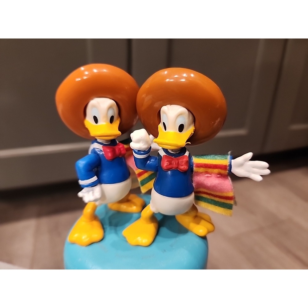 (2) Vintage Disney Donald Duck Amigos Cake Topper Figures 3-1/4" Serape Sombrero